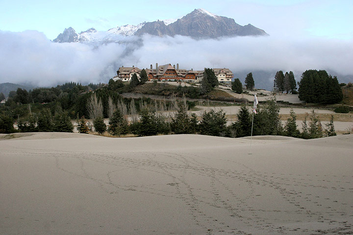 Volcano in Chile: The 9th hole green at the Llao Llao hotel golf course in Bariloche