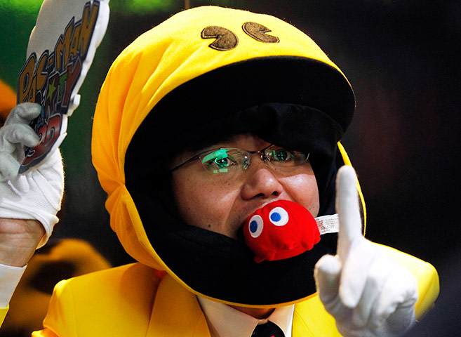 E3 expo: A man dressed as the Pac-Man character, E3 expo