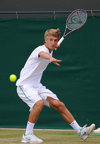 Wimbledon day 11: Liam Broady in action in the Boys' semi-final