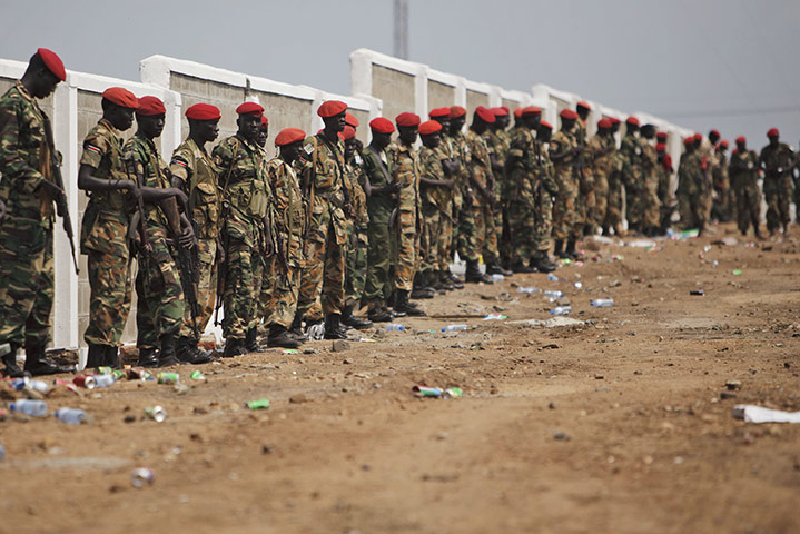 FTA: David Azia: SPLA soldiers stand guard during independence celebrations in Juba