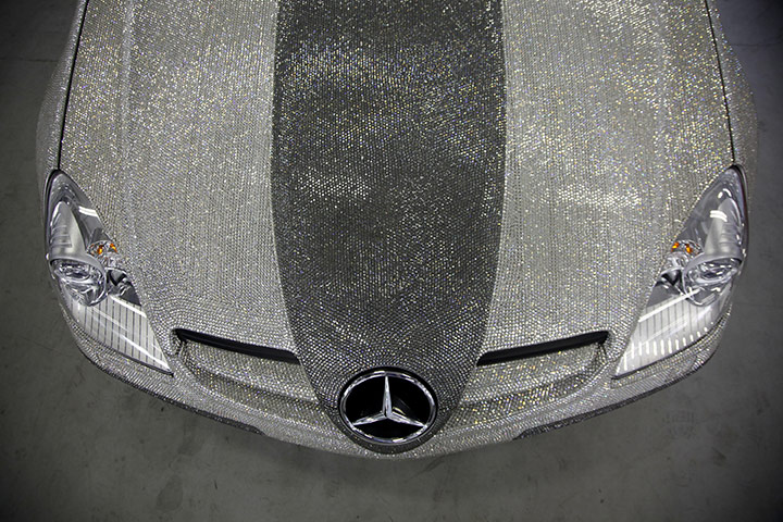 Luxury cars in China: A Mercedes Benz adorned with Swarovski crystals in China
