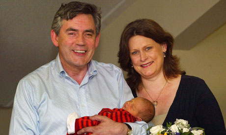 Gordon Brown with his wife, Sarah and new baby boy, James Fraser Brown, 21 July, 2006.