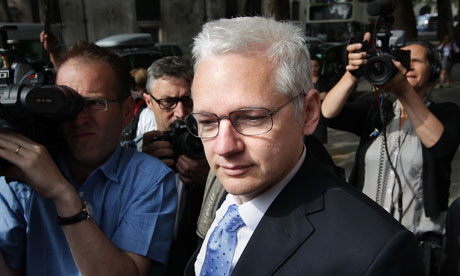 Julian Assange arrives at the high court in London on 12 July 2011.