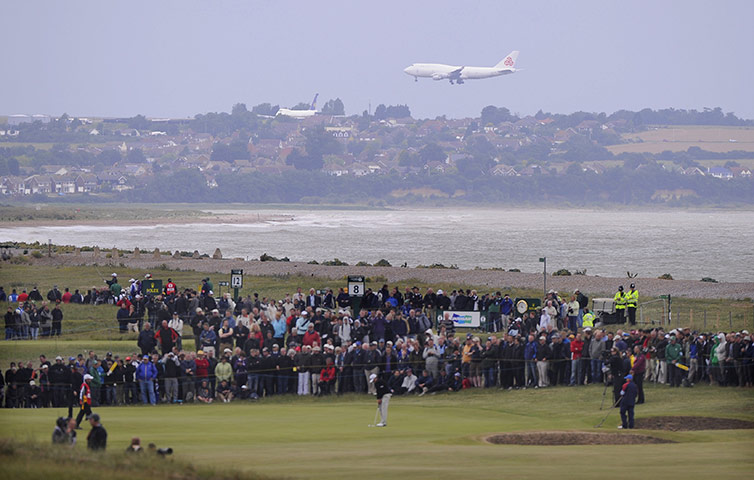 The Open: A cargo jumbo lands at Manston airbase across the bay from Sandwich