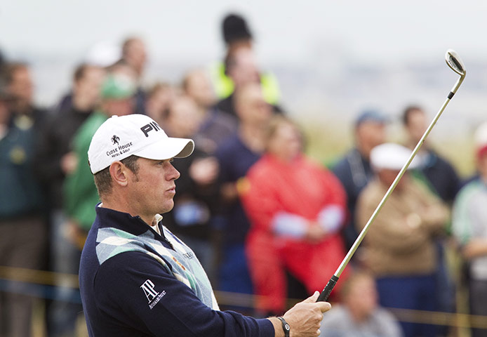 Open Golf: Lee Westwood plays his 2nd from the fairway on the 10th