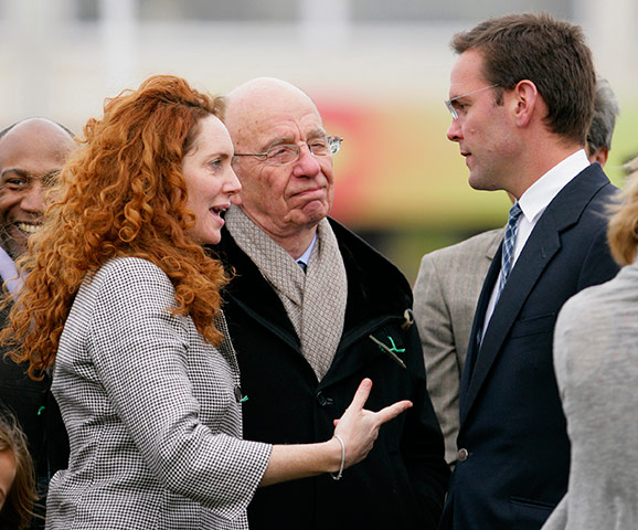 Rebekah Brooks update: 2010: Rebekah Brooks, Rupert Murdoch and James Murdoch at Cheltenham races