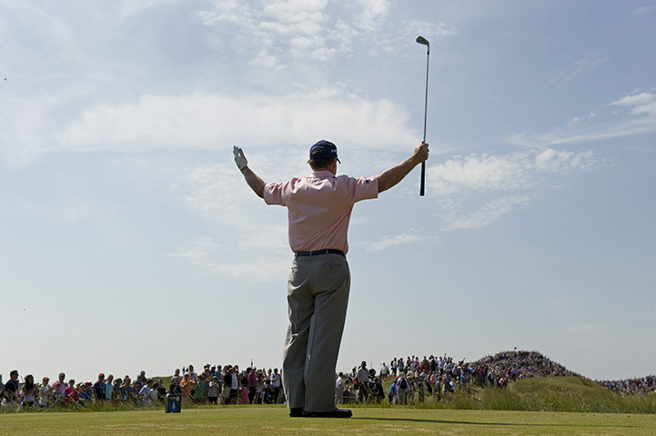 Tom Watson Hole in One: Tom Watson celebrates after scoring a hole in one on hole 6