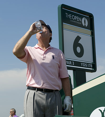Tom Watson Hole in One: Tom Watson has a drink of water after his hole in one