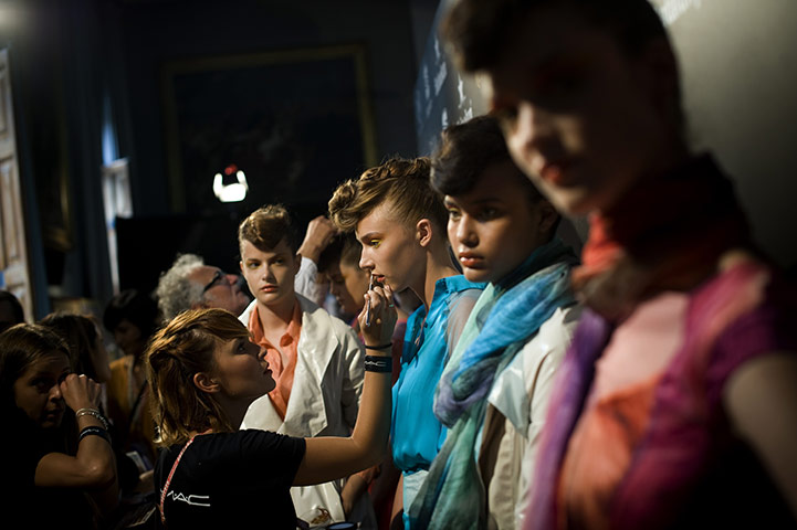 24 hours in pictures: Models wait backstage before the Montse Liarte catwalk show, Barcelona