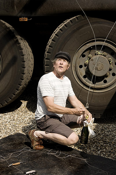 Boat: Iain Tolhurst toasting the boat