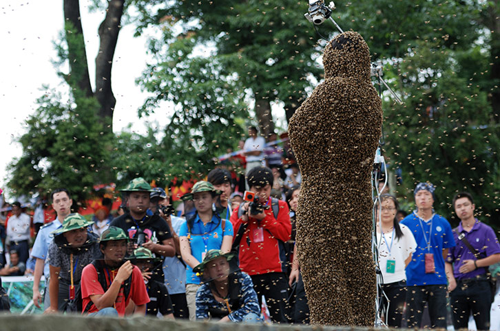 Bee Bearding in Hunan: Wang Dalin winner of the bee bearding contest in Hunan