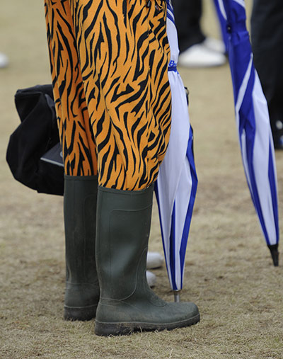 Open day 4: Open golf fan wearing tiger print trousers and wellies
