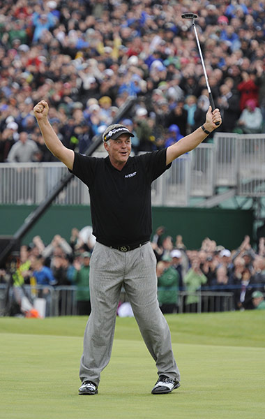 Open day 4: Darren Clarke celebrates after winning the 2011 Open