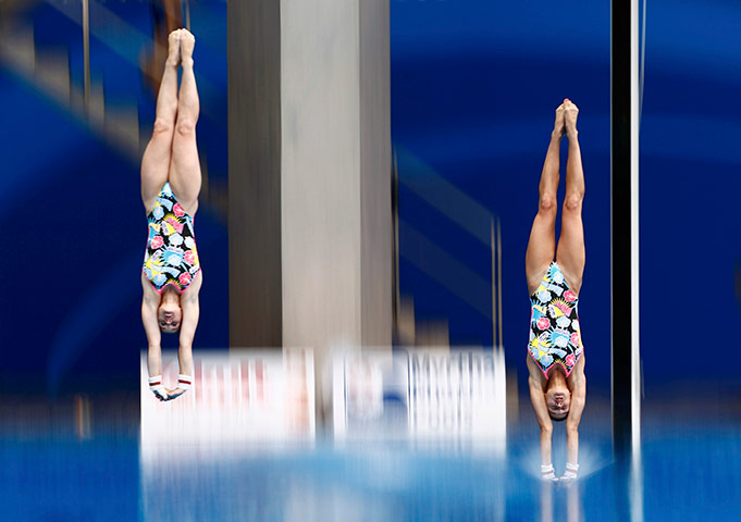 Days Two and Three FINA: Germany's Steuer and Subschinski during women's 10m synchronised diving