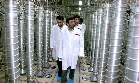 Iranian President Mahmoud Ahmadinejad inspecting the Natanz nuclear plant