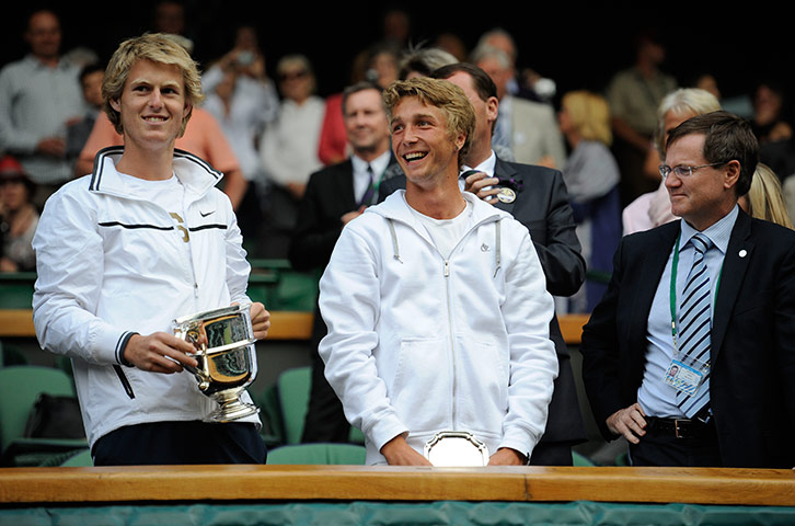 Wimbledon day 12: Liam Broady and Luke Saville with their trophies in the Royal Box