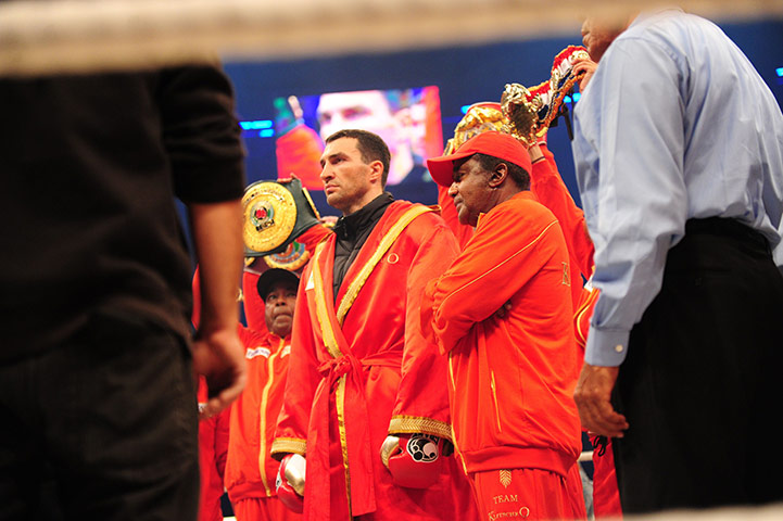 Haye v Klitschko: The IBF and WBO world champion Wladimir Klitschko arrives in the ring