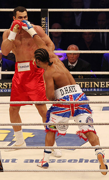 Haye v Klitschko: David Haye lands a right on Klitschko