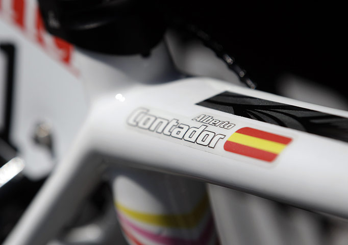 Tour de France stage 17: A close up view of the frame of Alberto Contador's bike