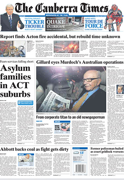 Hacking World view: Canberra Times front page