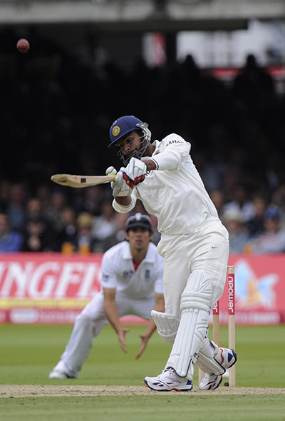 Eng v India Day 2 Test 1: Praveen Kumar lofts a drive for four off Broad