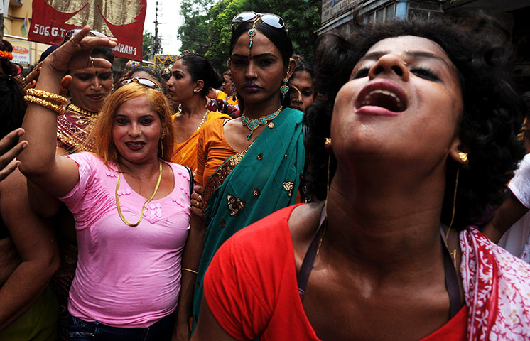 24 hours: Transgenders dance during a rally in Panduah, India