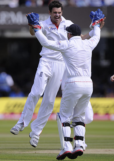England v India final day: James Andersona & Matt Prior celebrate after they dismiss Dravid.