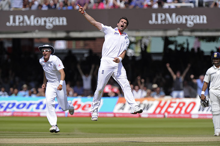 England v India Final day: Jimmy Anderson celebrates getting out Sachin Tendulkar