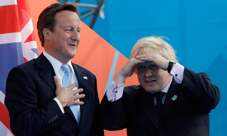 Britain's Prime Minister David Cameron and London Mayor Boris Johnson