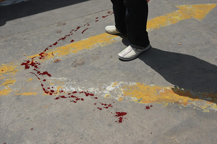 Misrata hospital: Bloodstains left by wounded fighters arriving by ambulance