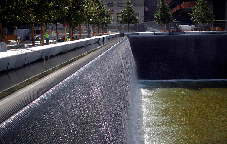 September 11 Memorial: The south pool waterfall is tested 