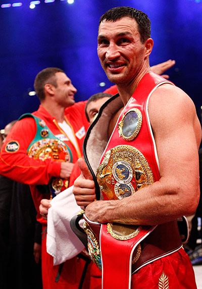 Haye V Klitschko: IBF and WBO titleholder Klitschko celebrates after defeating David Haye
