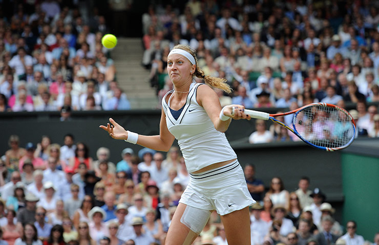 Ladies' final: Kvitova plays a forehand shot
