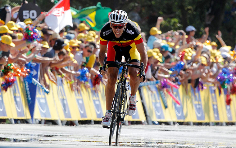 Tour de France stage 1: Omega Pharma-Lotto's Philippe Gilbert sprints towards the finishing line