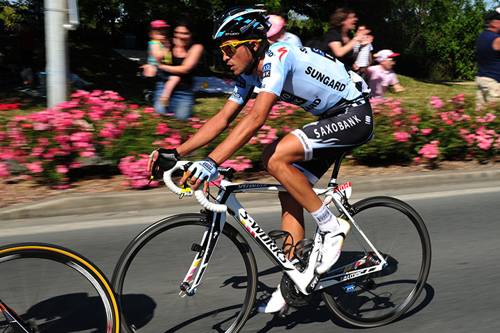 Tour de France stage 1: Spain's three-time winner Alberto Contador speeds along a road