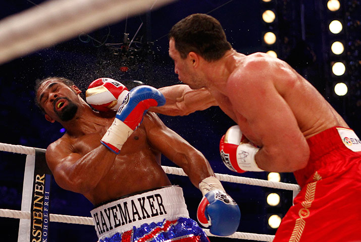 Haye v Klitschko: Wladimir Klitschko lands a right on David Haye