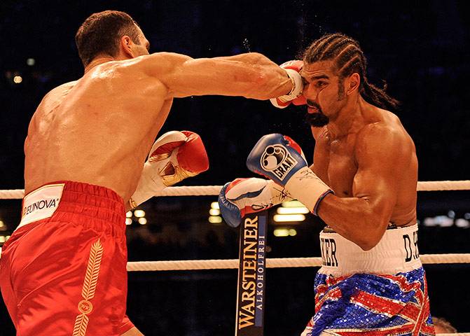 Haye v Klitschko: David Haye is hit by Wladimir Klitschko