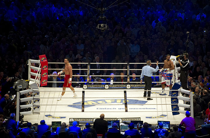 Haye v Klitschko: David Haye receives a standing count