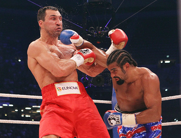 Haye v Klitschko: Haye lands a right on Klitschko