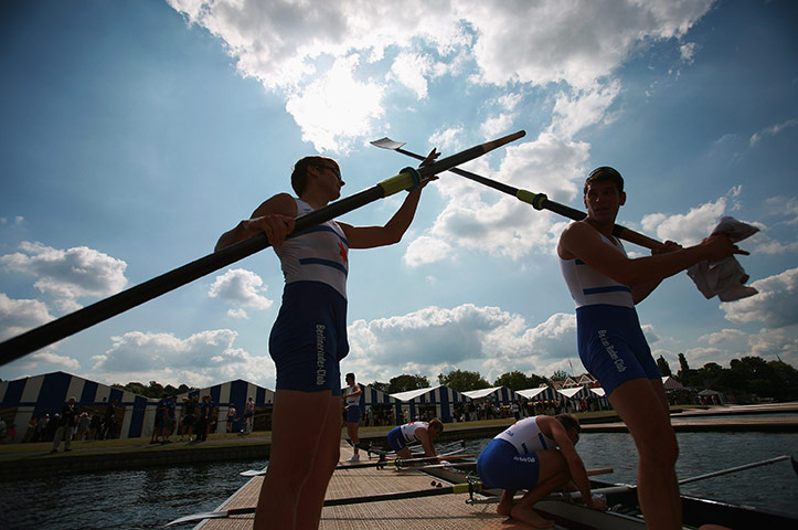 24 hours in pictures: A boat crew gathers after racing at the Henley Royal Regatta