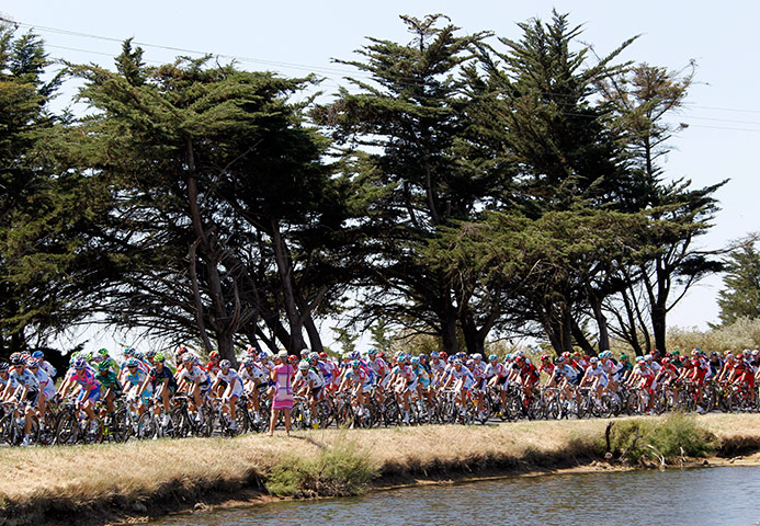 Tour de France Stage 3: The pack of riders cycles Tour de France cycling race 3rd stage