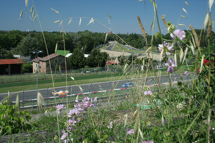 Imola Le Mans Series: Looking down on the Villeneuve and Tosa from grandstand at Le Mans Imola