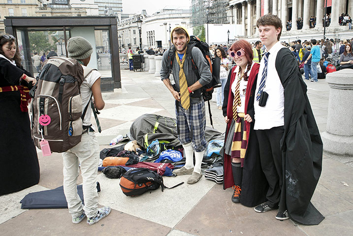 Camp Harry Potter: Harry Potter fans prepare to join queues to enter Trafalgar Square