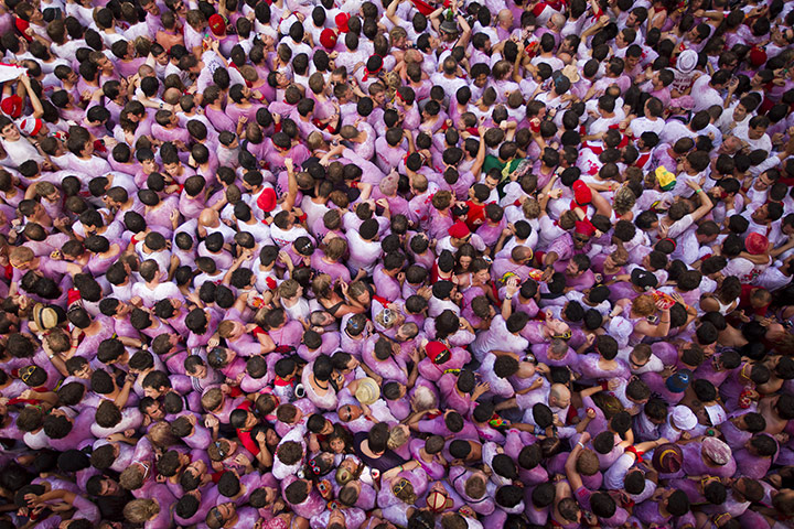 Pamplona revellers: Revellers gather for the Chupinazo, the opening of the San Fermin fiestas 