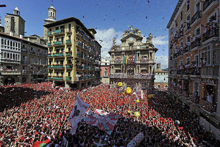 Pamplona revellers: Participants celebrate during the Chupinazo