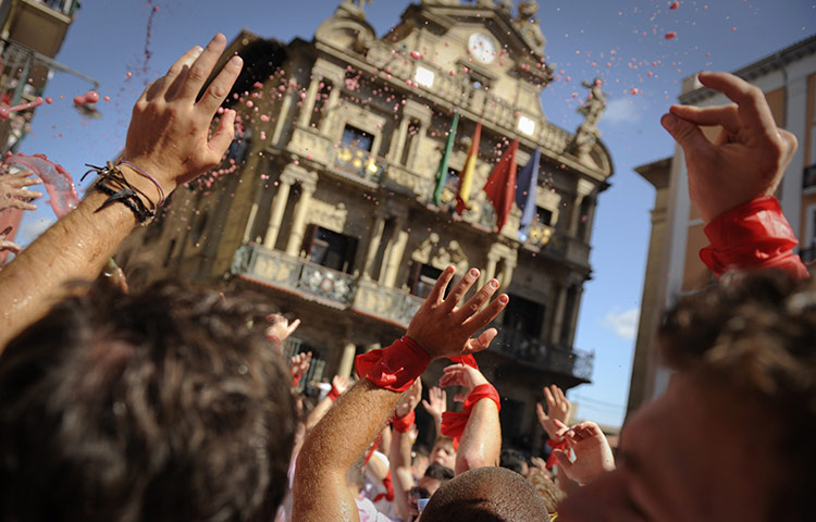 Pamplona revellers: Participants celebrate during the Chupinazo