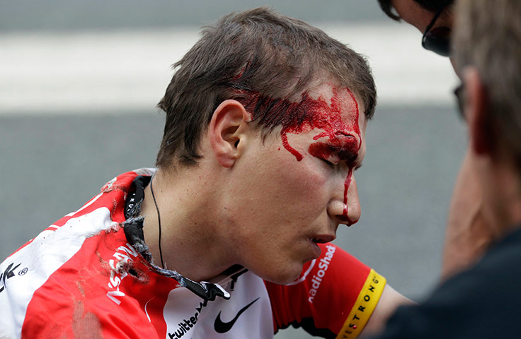 Tour de France stage 5: Radioshack rider Brajkovic is injured after a crash during the stage 5 