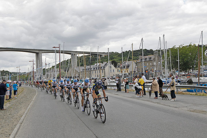 Tour de France stage 5: Locals cheer on the riders as they pass through the harbour of Saint Brieuc