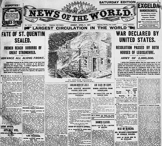 News of The World History: Newspaper headlines in the News of the World during World War I