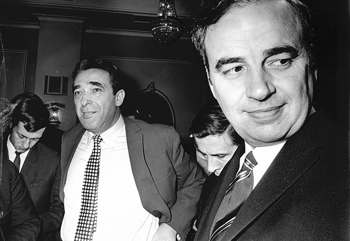 News of The World History: Rupert Murdoch and Robert Maxwell after vote on takeover 1969